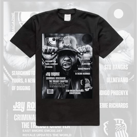 OG PRESS JAY ROYALE MAGAZINE - ISSUE 1 - COVER T SHIRT - BLACK AND WHITE